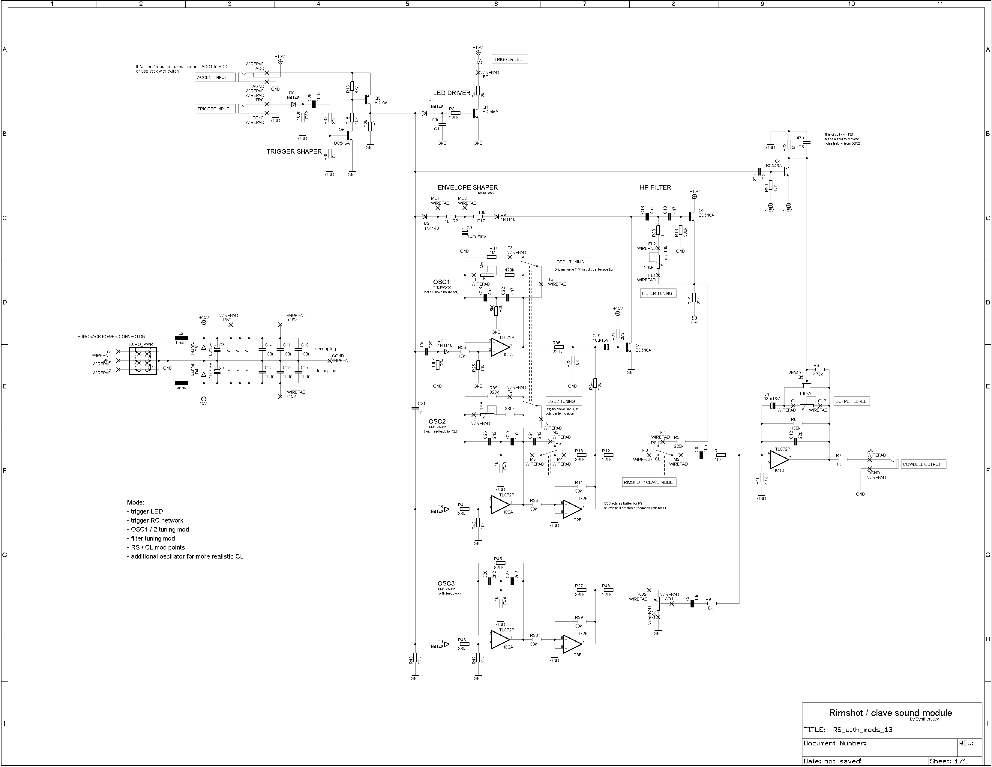 Rimshot / Clave schematics, based on TR808 circuit