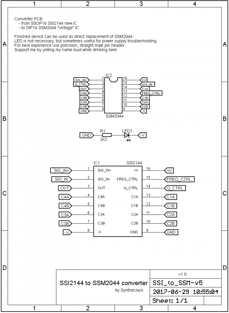 SSI2144 to SSM2044 VCF converter - SyntherJack