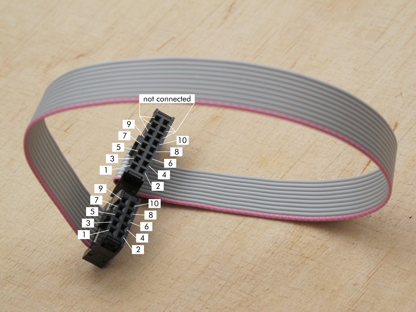 Ribbon cable with marked pins