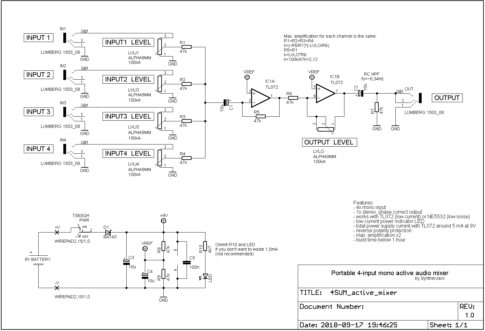 stereo audio mixer circuit